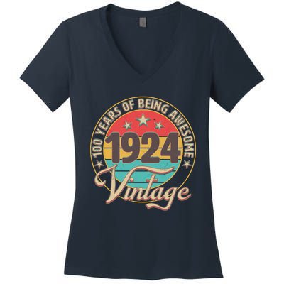 Vintage 1924 100 Years Of Being Awesome Women's V-Neck T-Shirt