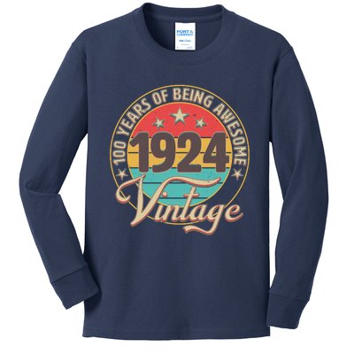 Vintage 1924 100 Years Of Being Awesome Kids Long Sleeve Shirt