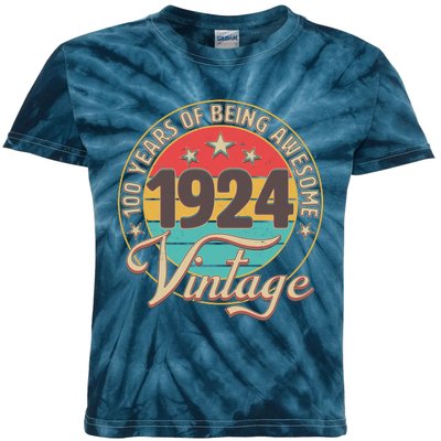 Vintage 1924 100 Years Of Being Awesome Kids Tie-Dye T-Shirt