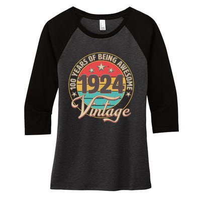 Vintage 1924 100 Years Of Being Awesome Women's Tri-Blend 3/4-Sleeve Raglan Shirt