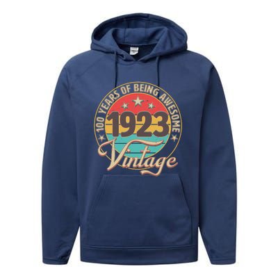 Vintage 1923 100 Years Of Being Awesome Performance Fleece Hoodie