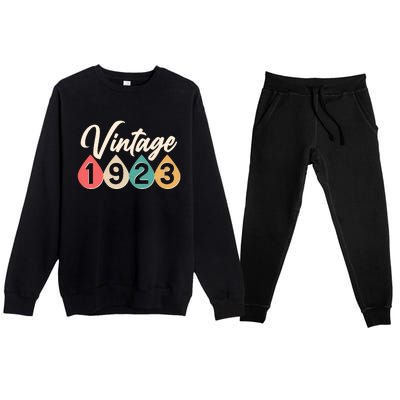 Vintage 1923 100th Birthday Retro Teardrop Design Premium Crewneck Sweatsuit Set