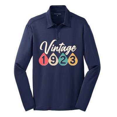 Vintage 1923 100th Birthday Retro Teardrop Design Silk Touch Performance Long Sleeve Polo