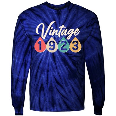 Vintage 1923 100th Birthday Retro Teardrop Design Tie-Dye Long Sleeve Shirt