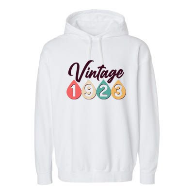 Vintage 1923 100th Birthday Retro Teardrop Design Garment-Dyed Fleece Hoodie