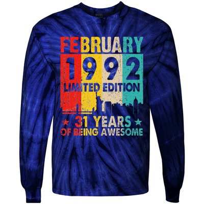 Vintage 1992 31 Yrs Old Made In February 1992 31st Birthday Tie-Dye Long Sleeve Shirt