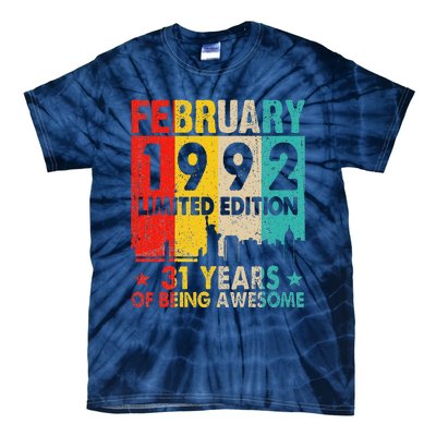 Vintage 1992 31 Yrs Old Made In February 1992 31st Birthday Tie-Dye T-Shirt