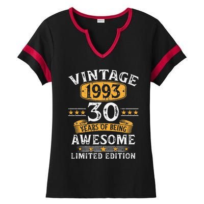 Vintage 1993 30 Years Old 30th Birthday Gifts For Ladies Halftime Notch Neck Tee