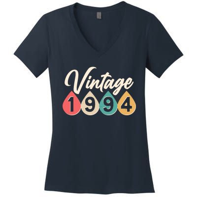 Vintage 1994 30th Birthday Retro Teardrop Design Women's V-Neck T-Shirt