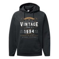 Vintage 1994 30th Birthday Gifts 30 Year Old Performance Fleece Hoodie