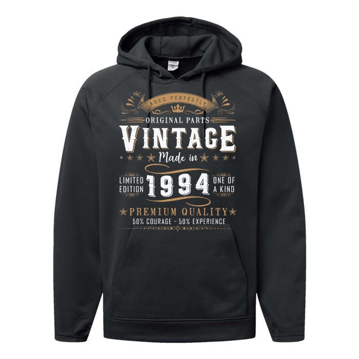 Vintage 1994 30th Birthday Gifts 30 Year Old Performance Fleece Hoodie