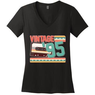 Vintage 1995 30th Birthday Cassette Tape Women's V-Neck T-Shirt