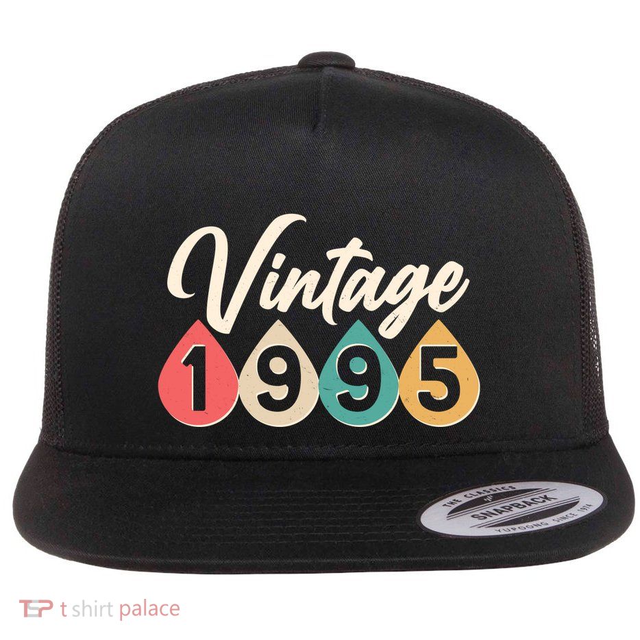 Vintage 1995 30th Birthday Retro Teardrop Design Flatbill Hat