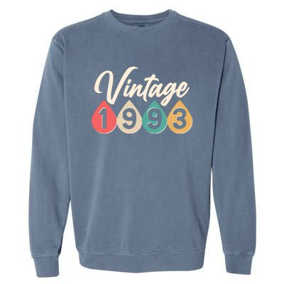 Vintage 1993 30th Birthday Retro Teardrop Design Garment-Dyed Sweatshirt