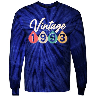 Vintage 1993 30th Birthday Retro Teardrop Design Tie-Dye Long Sleeve Shirt