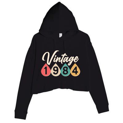 Vintage 1984 40th Birthday Retro Teardrop Design Crop Fleece Hoodie