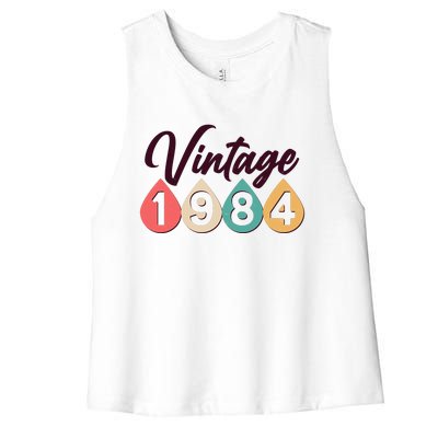 Vintage 1984 40th Birthday Retro Teardrop Design Women's Racerback Cropped Tank