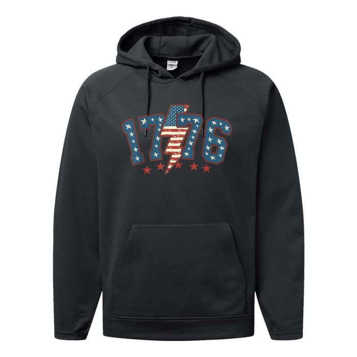 Vintage 1776 4th Of July American Usa Flag Women Gift Performance Fleece Hoodie