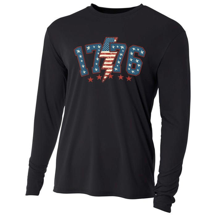 Vintage 1776 4th Of July American Usa Flag Women Gift Cooling Performance Long Sleeve Crew