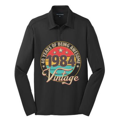 Vintage 1984 40 Years Of Being Awesome Silk Touch Performance Long Sleeve Polo