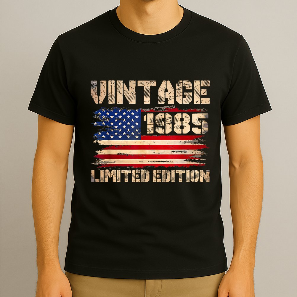 Vintage 1985 40th Birthday Gifts 40 Year Old American Flag T-Shirt