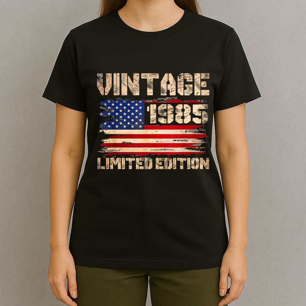 Vintage 1985 40th Birthday Gifts 40 Year Old American Flag T-Shirt