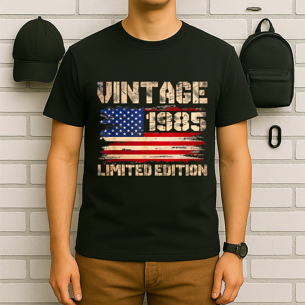 Vintage 1985 40th Birthday Gifts 40 Year Old American Flag T-Shirt