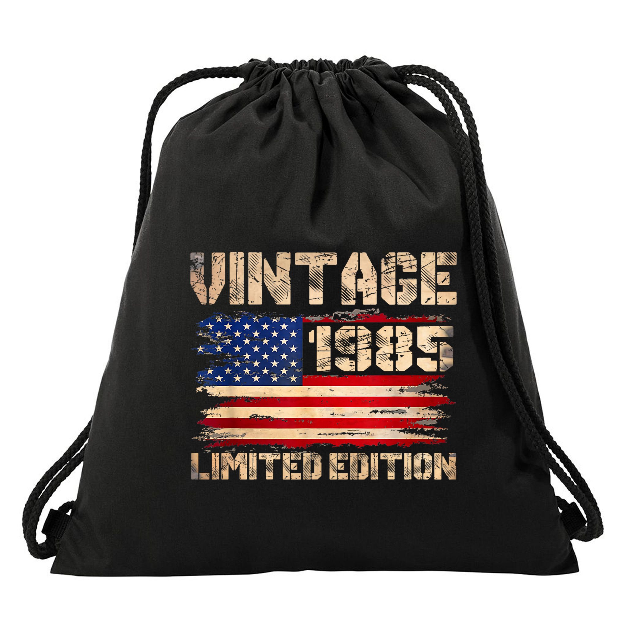 Vintage 1985 40th Birthday Gifts 40 Year Old American Flag Drawstring Bag