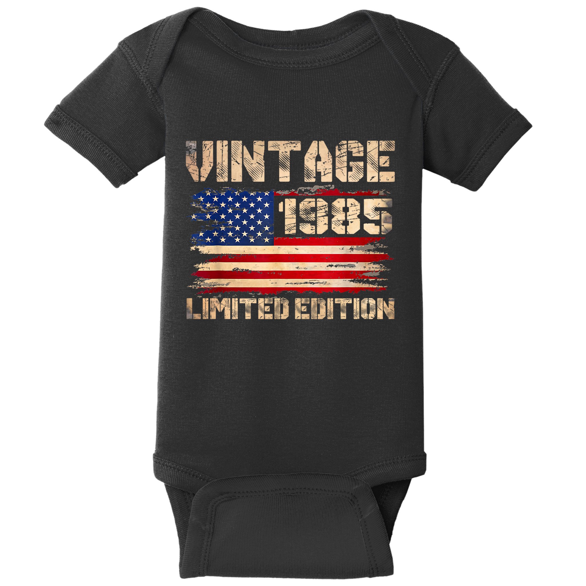 Vintage 1985 40th Birthday Gifts 40 Year Old American Flag Baby Bodysuit