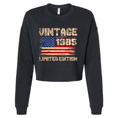 Vintage 1985 40th Birthday Gifts 40 Year Old American Flag Cropped Pullover Crew