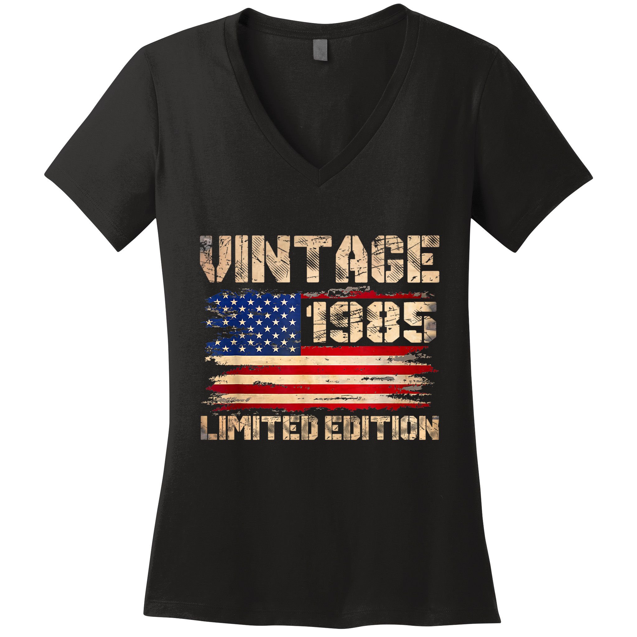 Vintage 1985 40th Birthday Gifts 40 Year Old American Flag Women's V-Neck T-Shirt