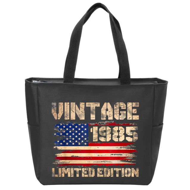 Vintage 1985 40th Birthday Gifts 40 Year Old American Flag Zip Tote Bag