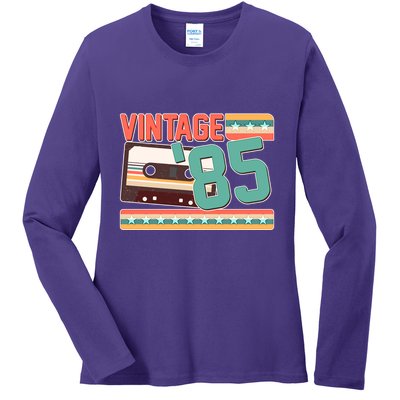 Vintage 1985 40th Birthday Cassette Tape Ladies Long Sleeve Shirt