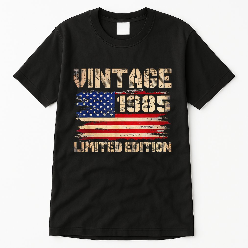 Vintage 1985 40th Birthday Gifts 40 Year Old American Flag Gift Tall T-Shirt