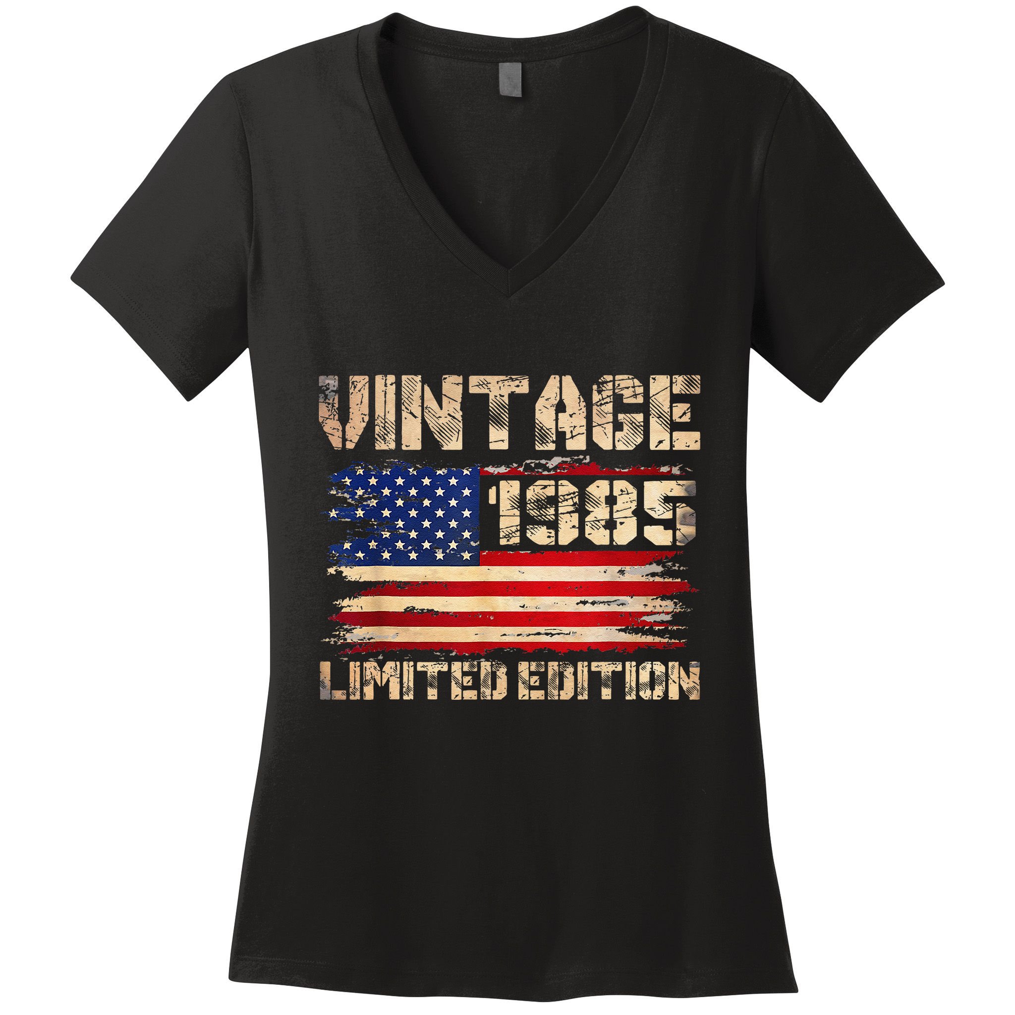 Vintage 1985 40th Birthday Gifts 40 Year Old American Flag Gift Women's V-Neck T-Shirt