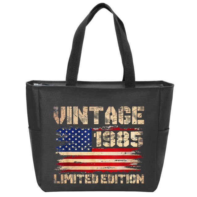 Vintage 1985 40th Birthday Gifts 40 Year Old American Flag Gift Zip Tote Bag