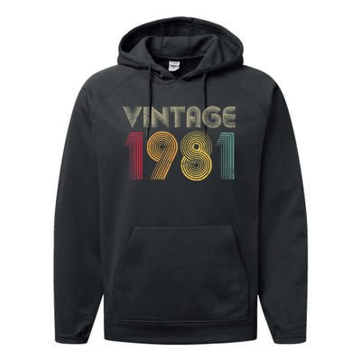 Vintage 1981 42nd Birthday Gift Retro  Wo 42 Years Old Performance Fleece Hoodie