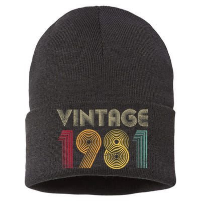 Vintage 1981 42nd Birthday Gift Retro  Wo 42 Years Old Sustainable Knit Beanie