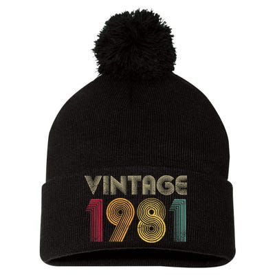 Vintage 1981 42nd Birthday Gift Retro  Wo 42 Years Old Pom Pom 12in Knit Beanie