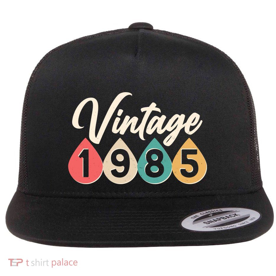 Vintage 1985 40th Birthday Retro Teardrop Design Flatbill Hat