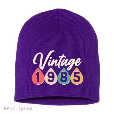 Vintage 1985 40th Birthday Retro Teardrop Design Short Acrylic Beanie