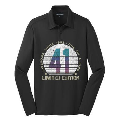 Vintage 1982 41 Year Old Gifts Limited Edition 41st Birthday Silk Touch Performance Long Sleeve Polo