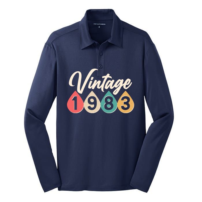 Vintage 1983 40th Birthday Retro Teardrop Design Silk Touch Performance Long Sleeve Polo