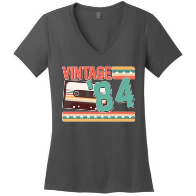 Vintage 1984 40th Birthday Cassette Tape Women's V-Neck T-Shirt