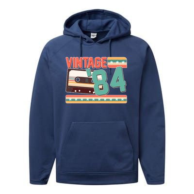 Vintage 1984 40th Birthday Cassette Tape Performance Fleece Hoodie