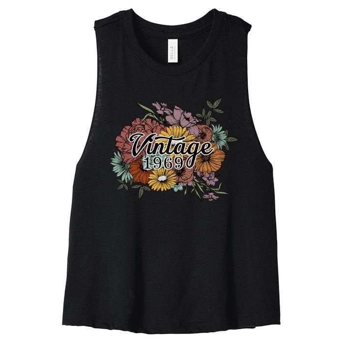 Vintage 1969 54 Year Old Sunflowers Floral 54th Birthday Women's Racerback Cropped Tank