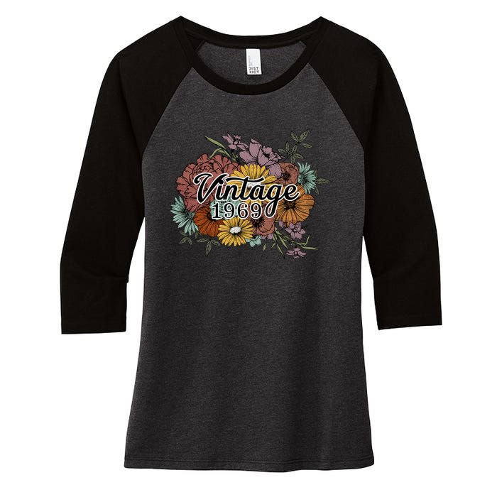 Vintage 1969 54 Year Old Sunflowers Floral 54th Birthday Women's Tri-Blend 3/4-Sleeve Raglan Shirt