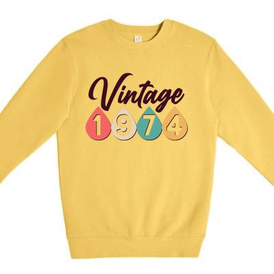 Vintage 1974 50th Birthday Retro Teardrop Design Premium Crewneck Sweatshirt