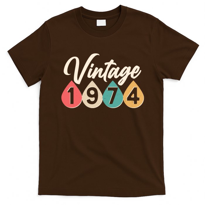 Vintage 1974 50th Birthday Retro Teardrop Design T-Shirt