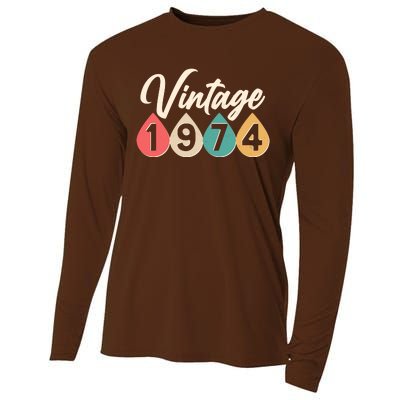 Vintage 1974 50th Birthday Retro Teardrop Design Cooling Performance Long Sleeve Crew